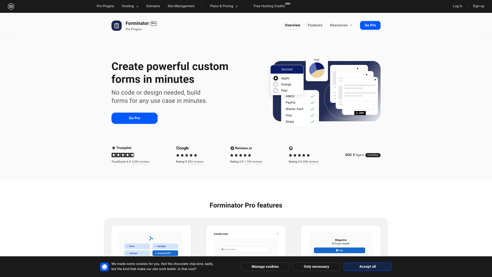 Screenshot of Forminator website