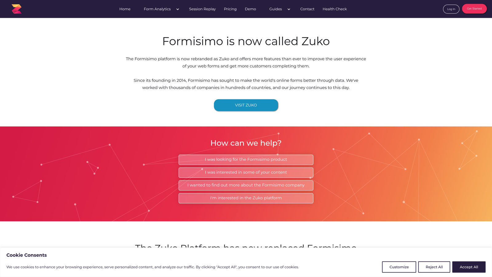 Screenshot of Formisimo website