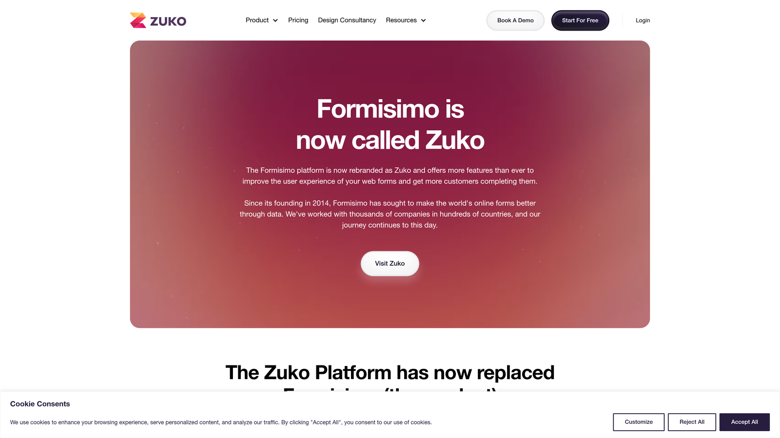 Screenshot of Formisimo website