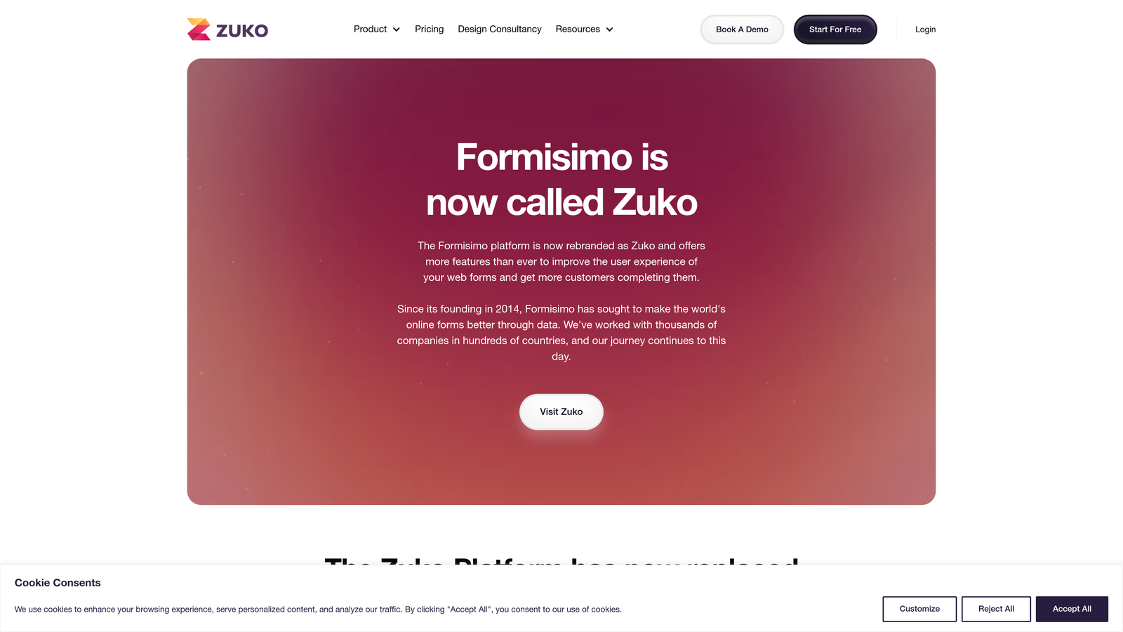 Screenshot of Formisimo website
