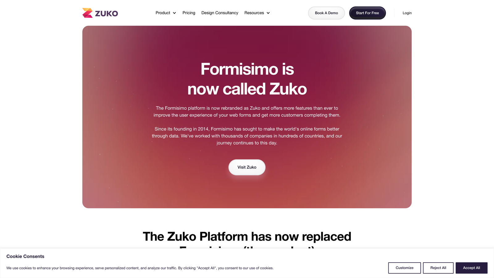 Screenshot of Formisimo website