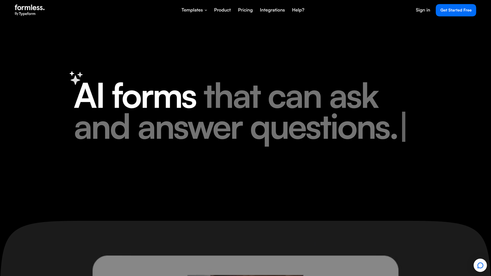 Screenshot of Formless by Typeform website