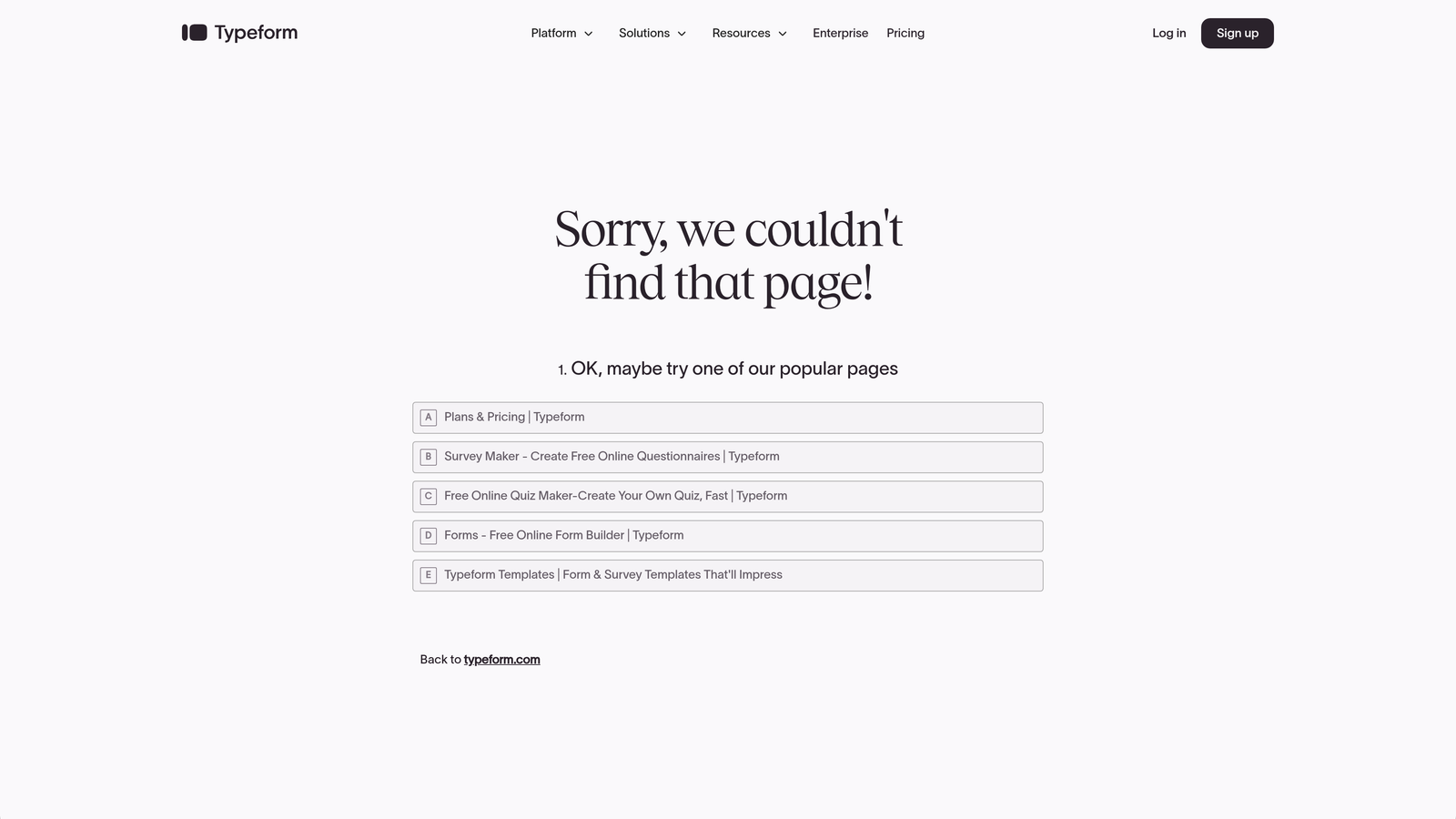 Screenshot of Formless by Typeform website