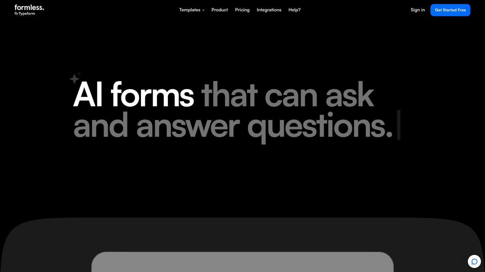 Screenshot of Formless by Typeform website