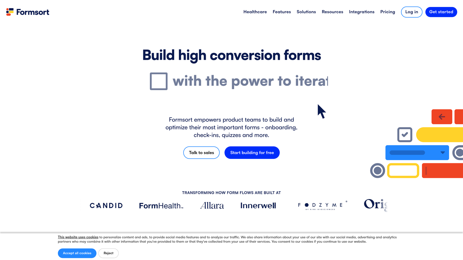 Screenshot of Formsort website