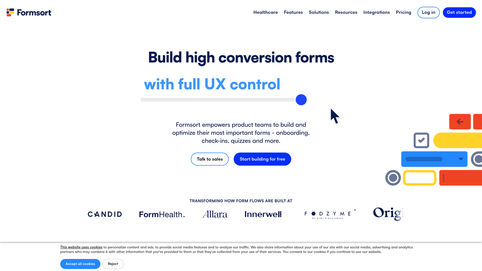 Screenshot of Formsort website
