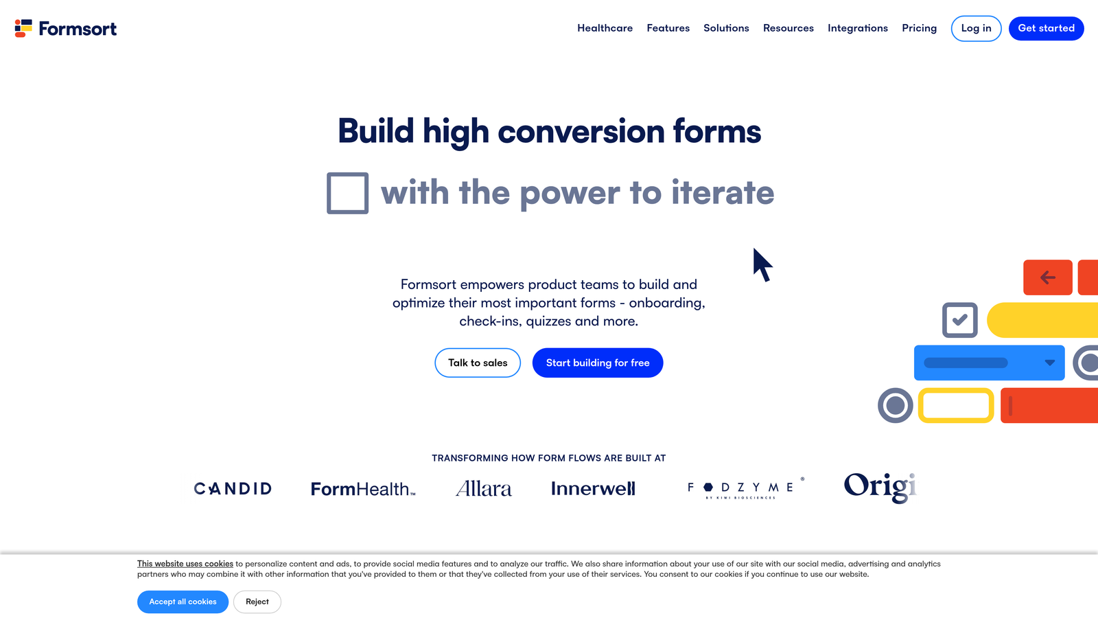 Screenshot of Formsort website