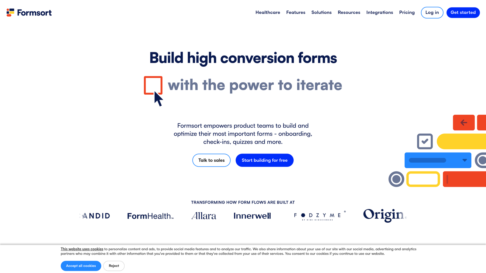 Screenshot of Formsort website