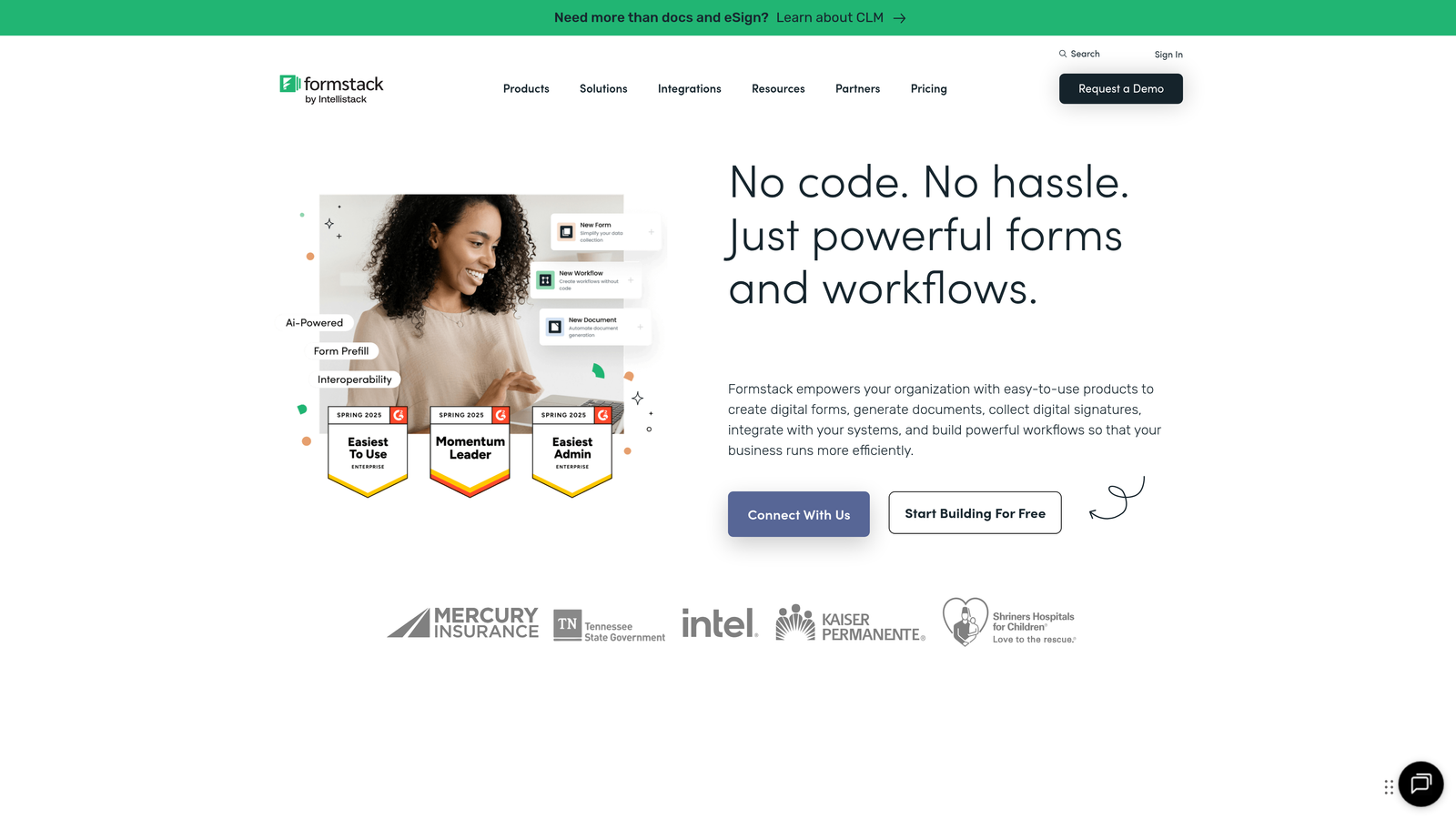 Screenshot of Formstack website homepage