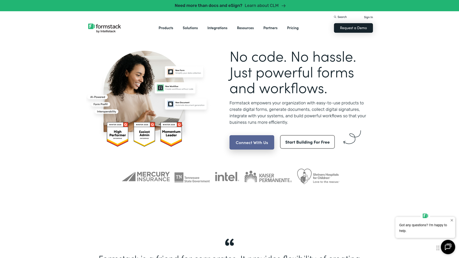 Screenshot of Formstack website