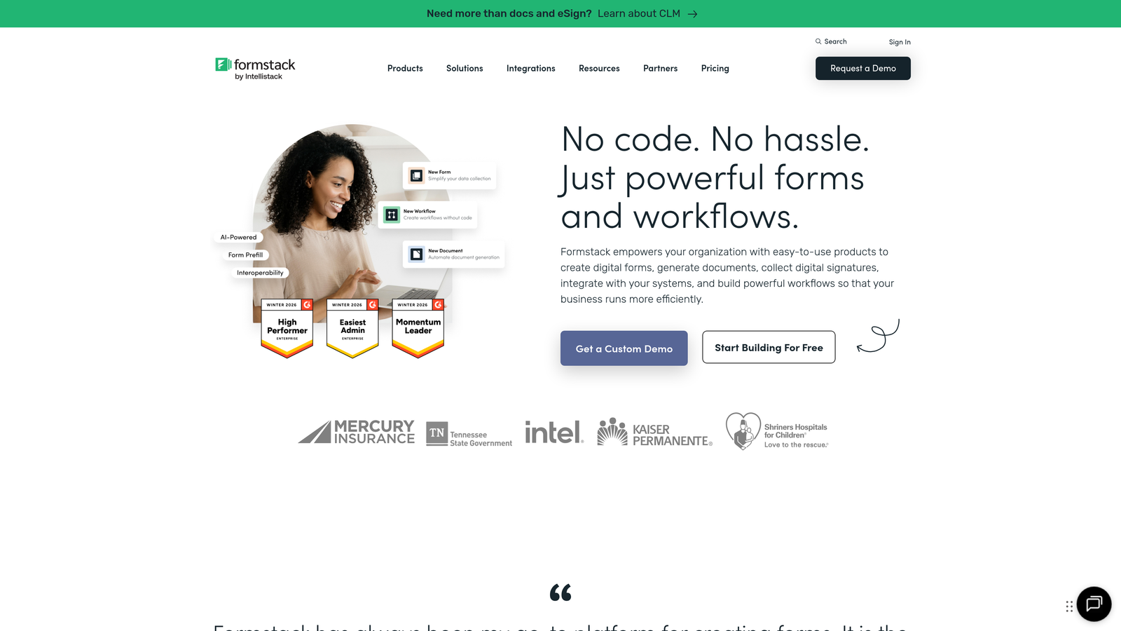 Screenshot of Formstack website