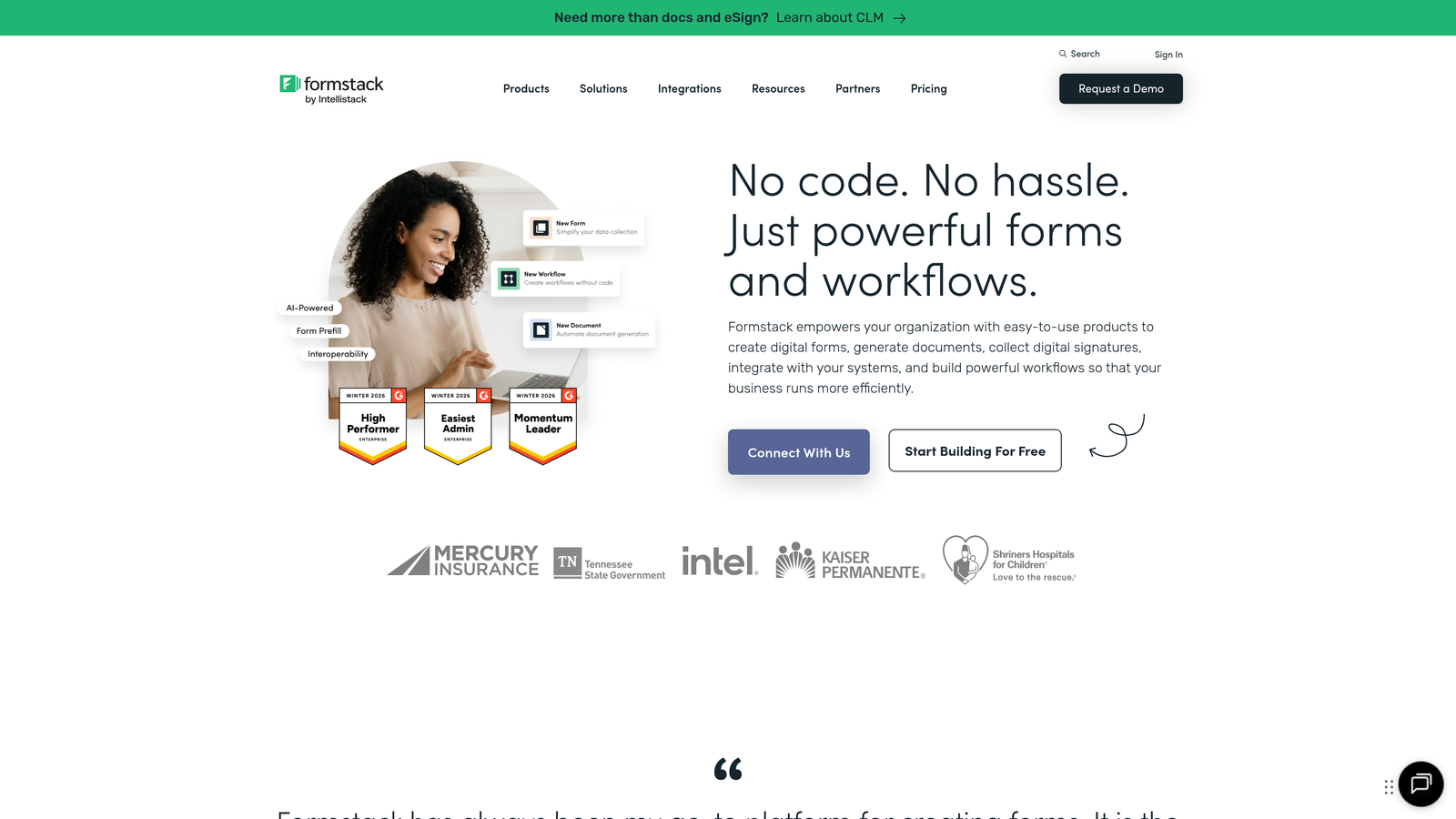 Screenshot of Formstack website