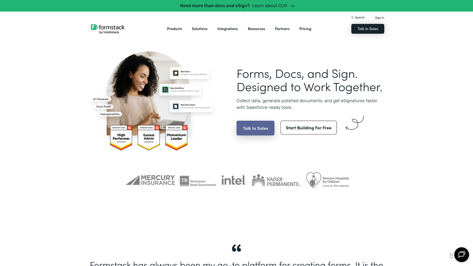 Screenshot of Formstack website