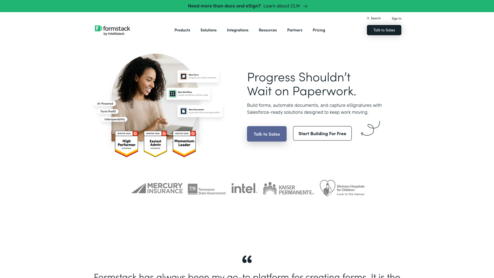 Screenshot of Formstack website