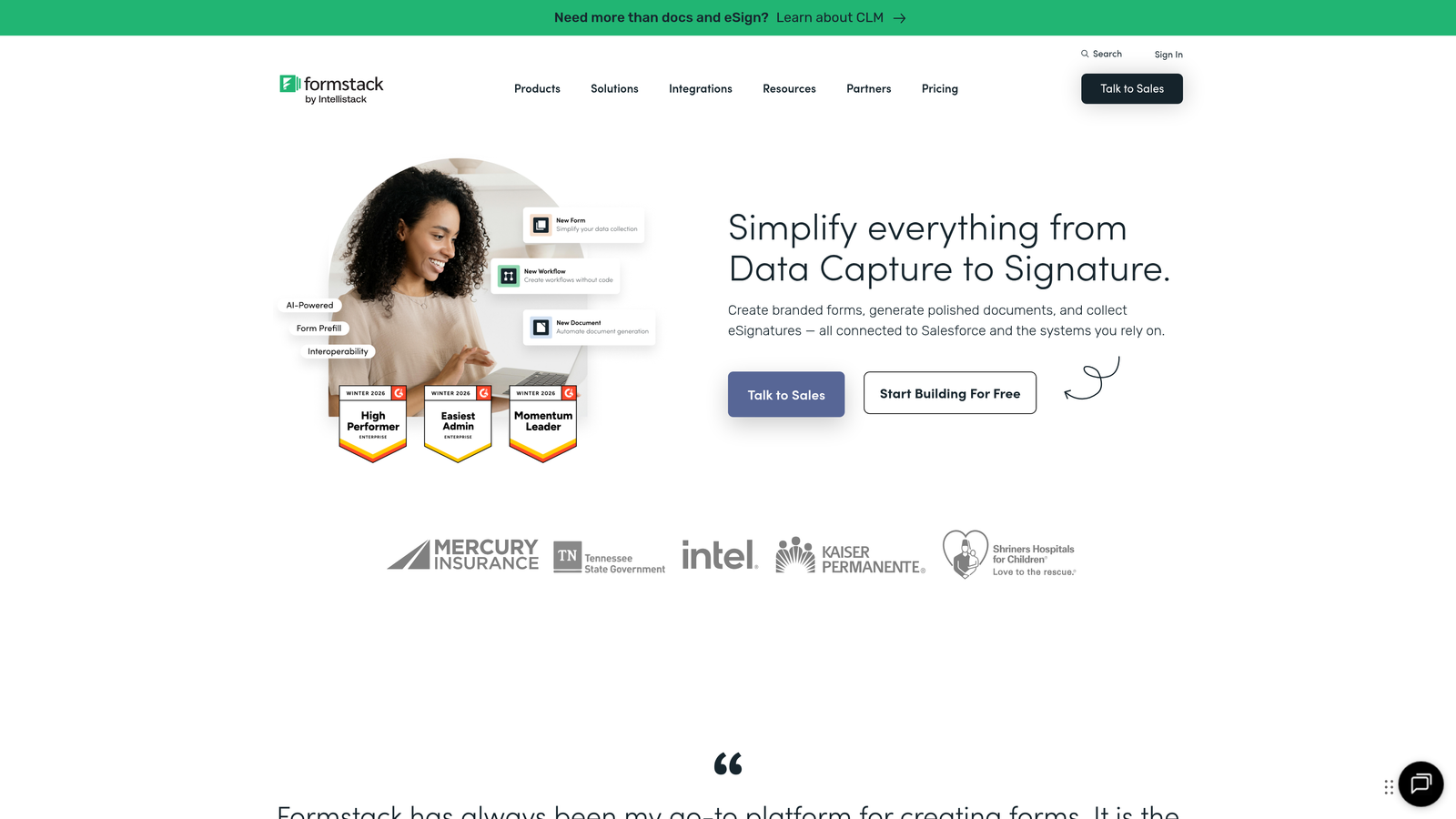 Screenshot of Formstack website