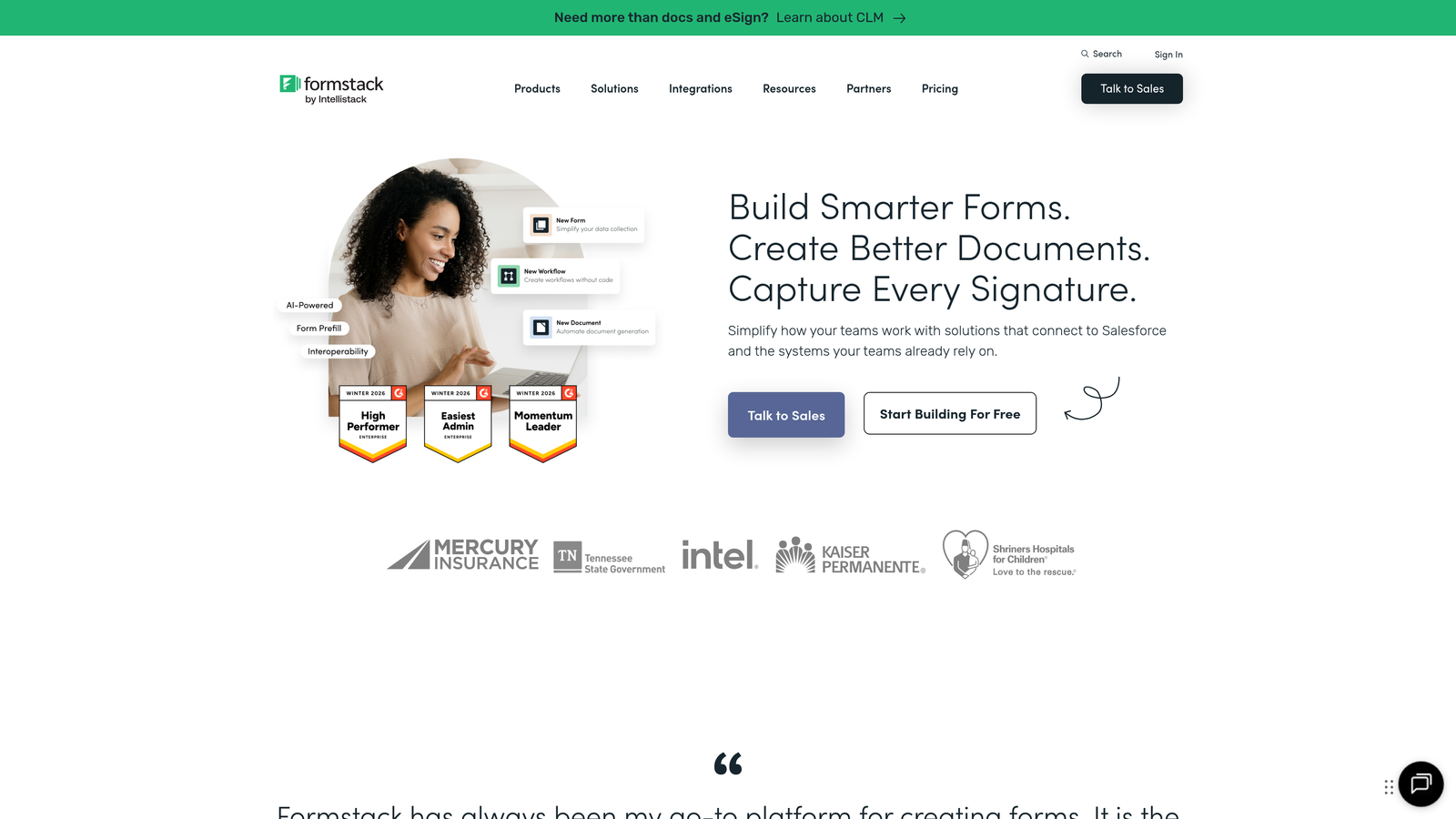 Screenshot of Formstack website