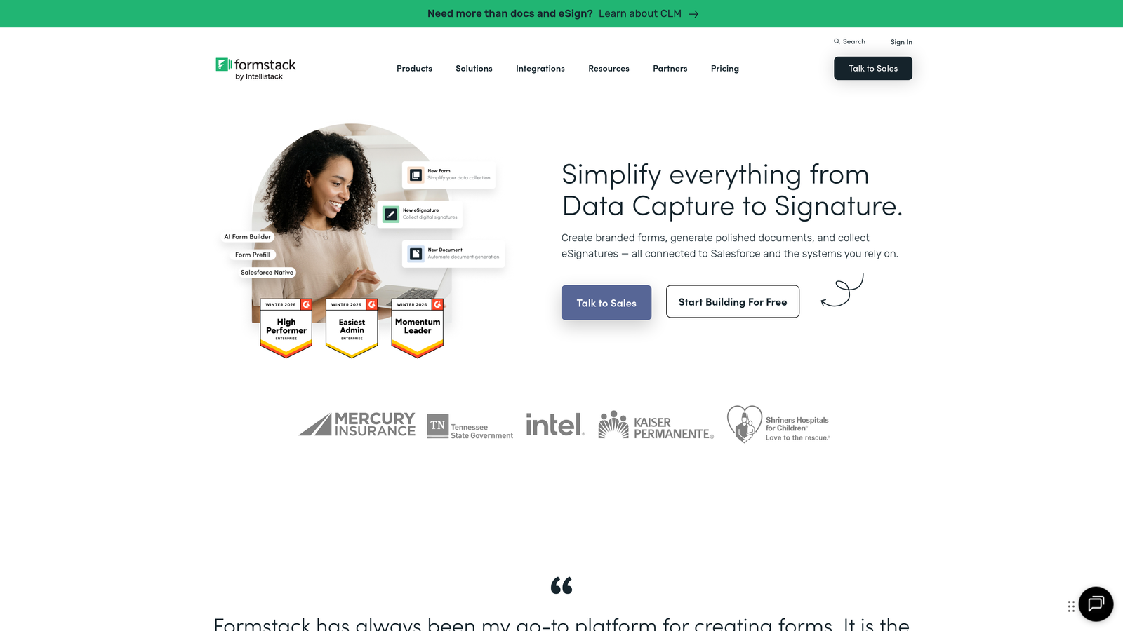 Screenshot of Formstack website