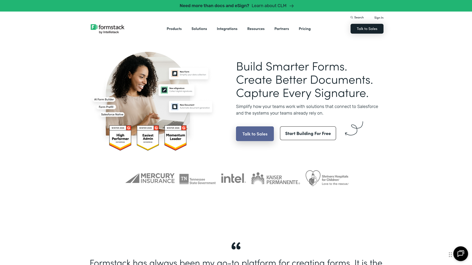 Screenshot of Formstack website