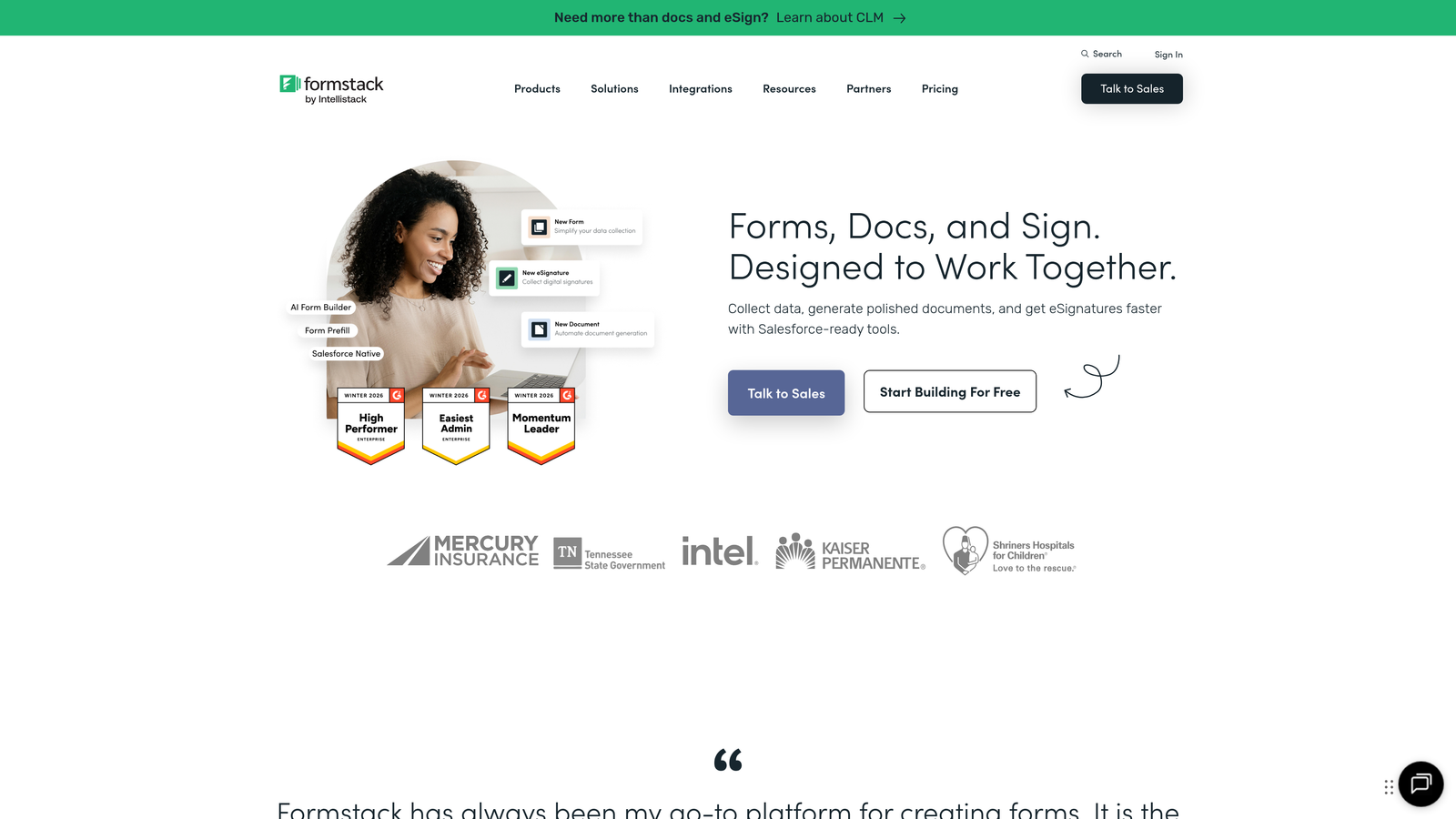 Screenshot of Formstack website