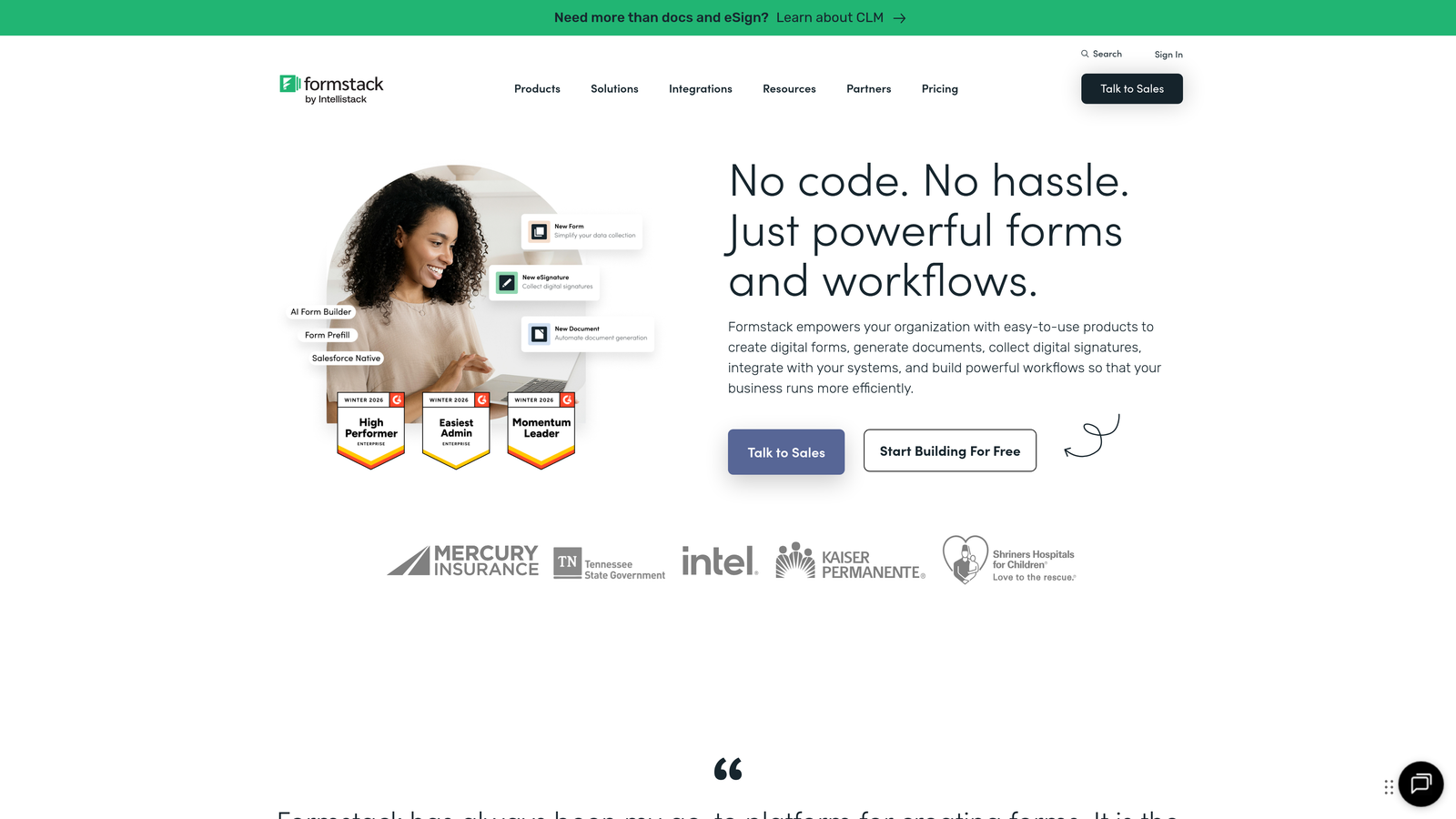 Screenshot of Formstack website