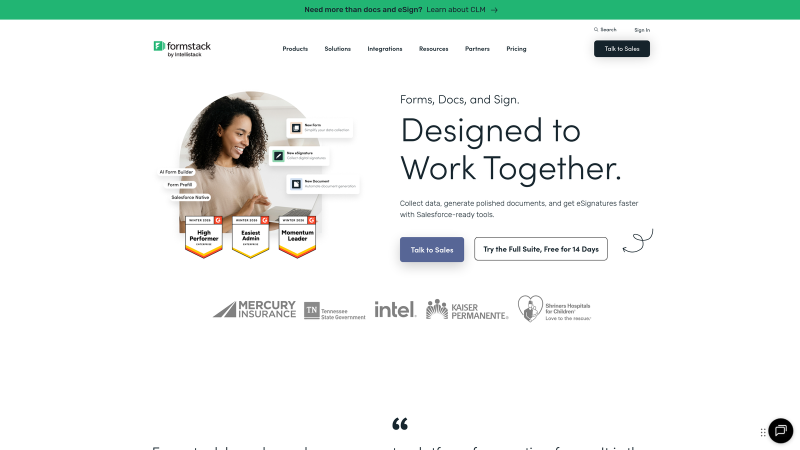 Screenshot of Formstack website