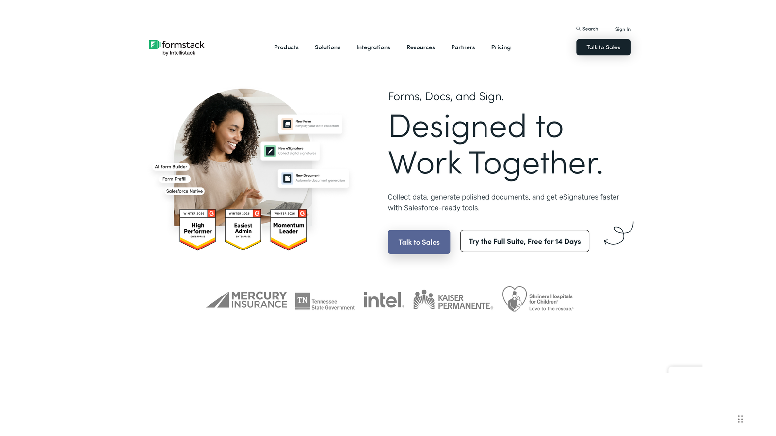 Screenshot of Formstack website