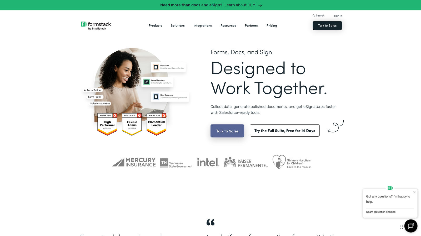 Screenshot of Formstack website