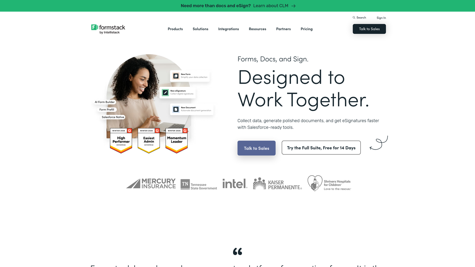 Screenshot of Formstack website