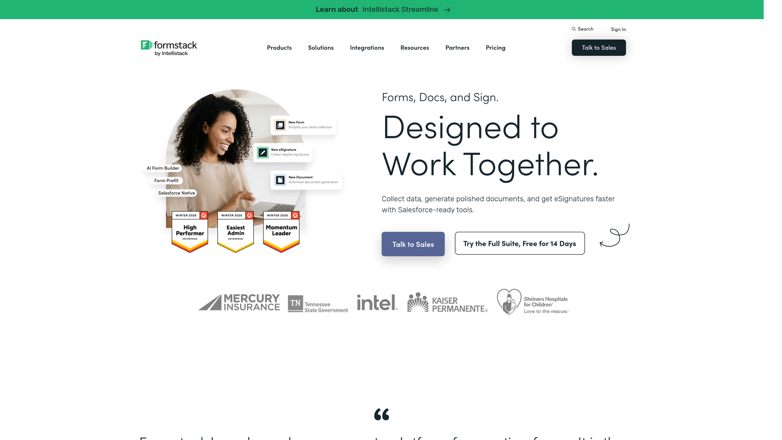 Screenshot of Formstack website