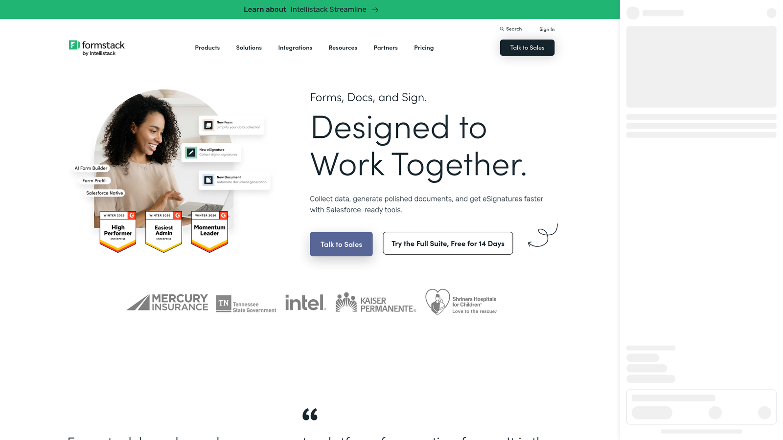 Screenshot of Formstack website