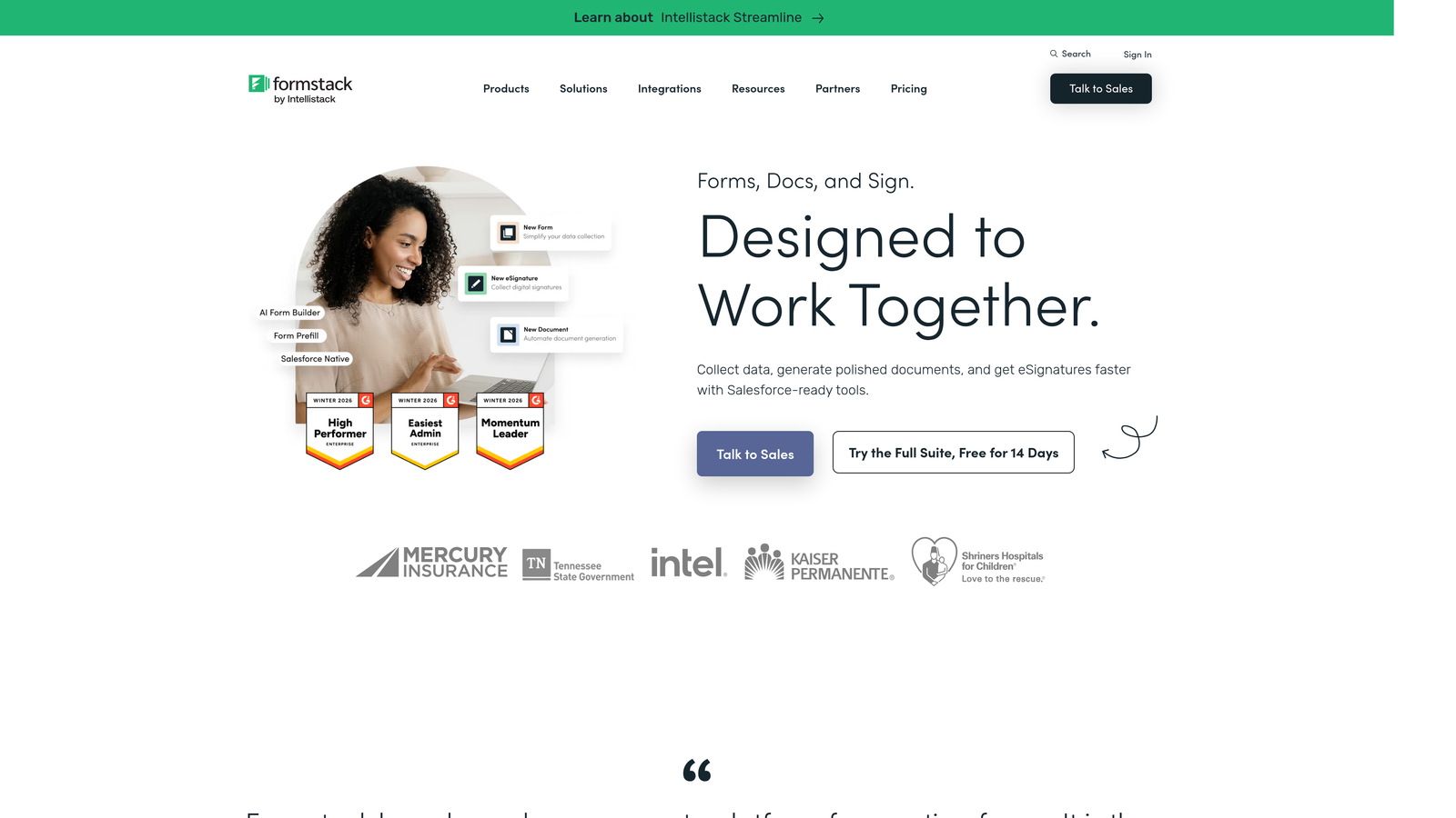 Screenshot of Formstack website