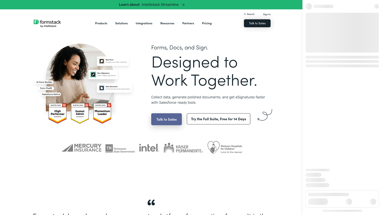 Screenshot of Formstack website