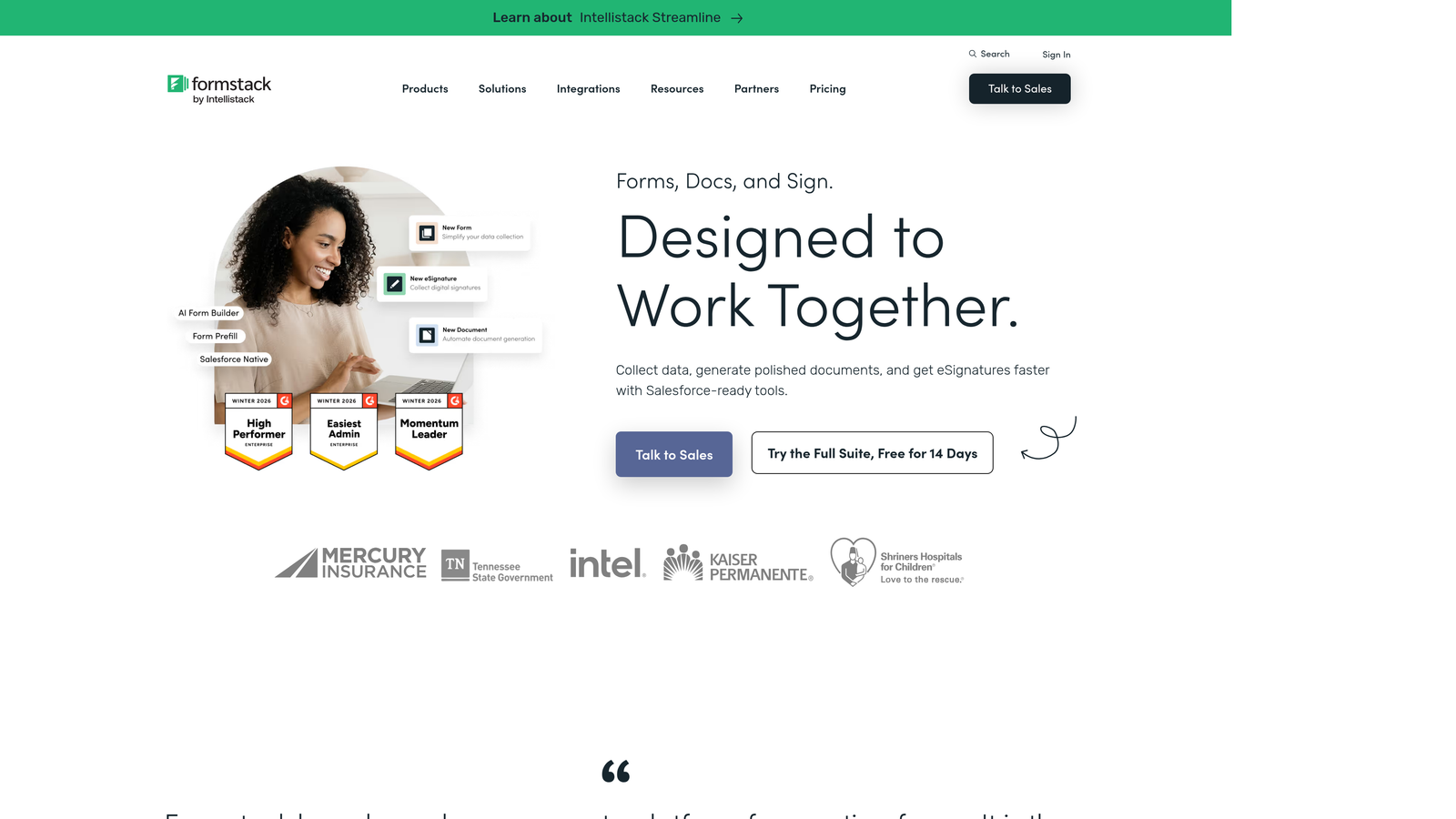 Screenshot of Formstack website