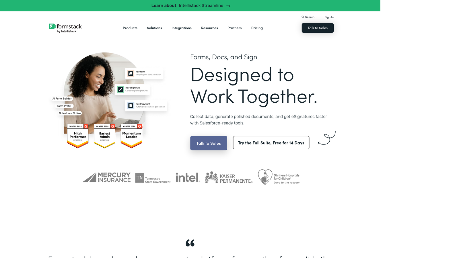 Screenshot of Formstack website