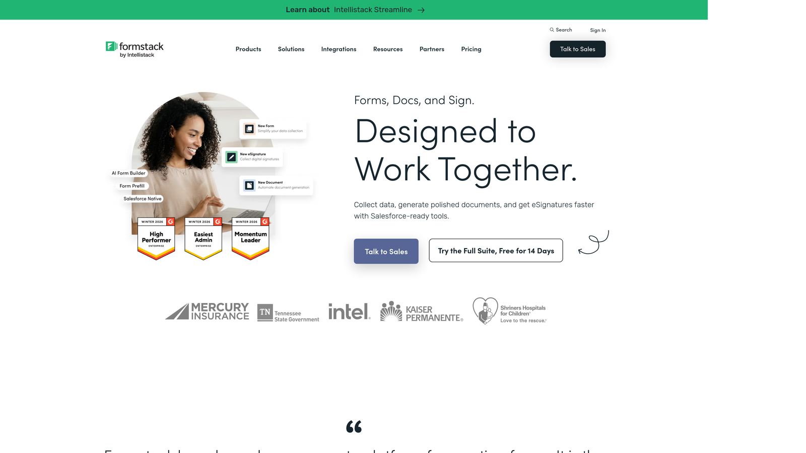 Screenshot of Formstack website
