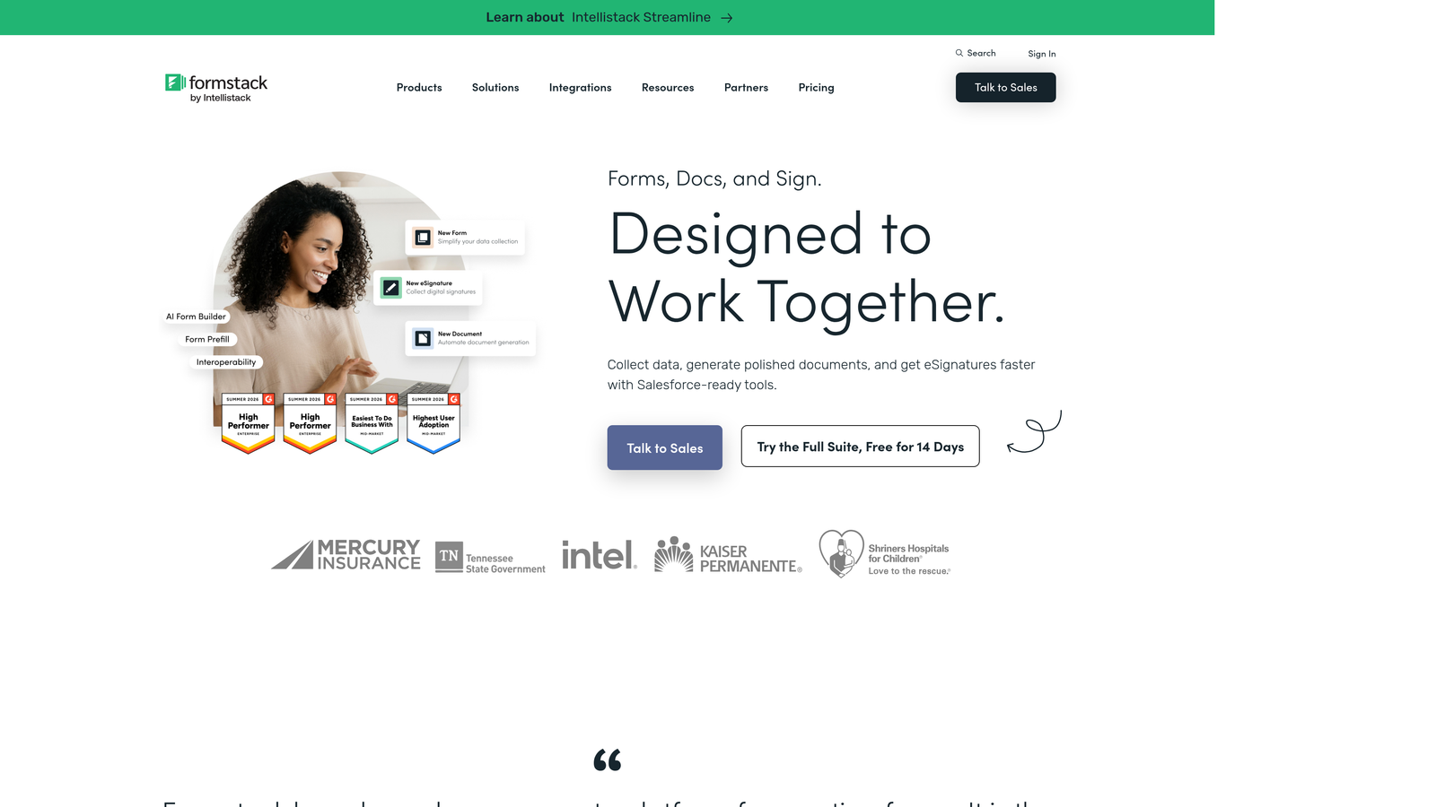 Screenshot of Formstack website