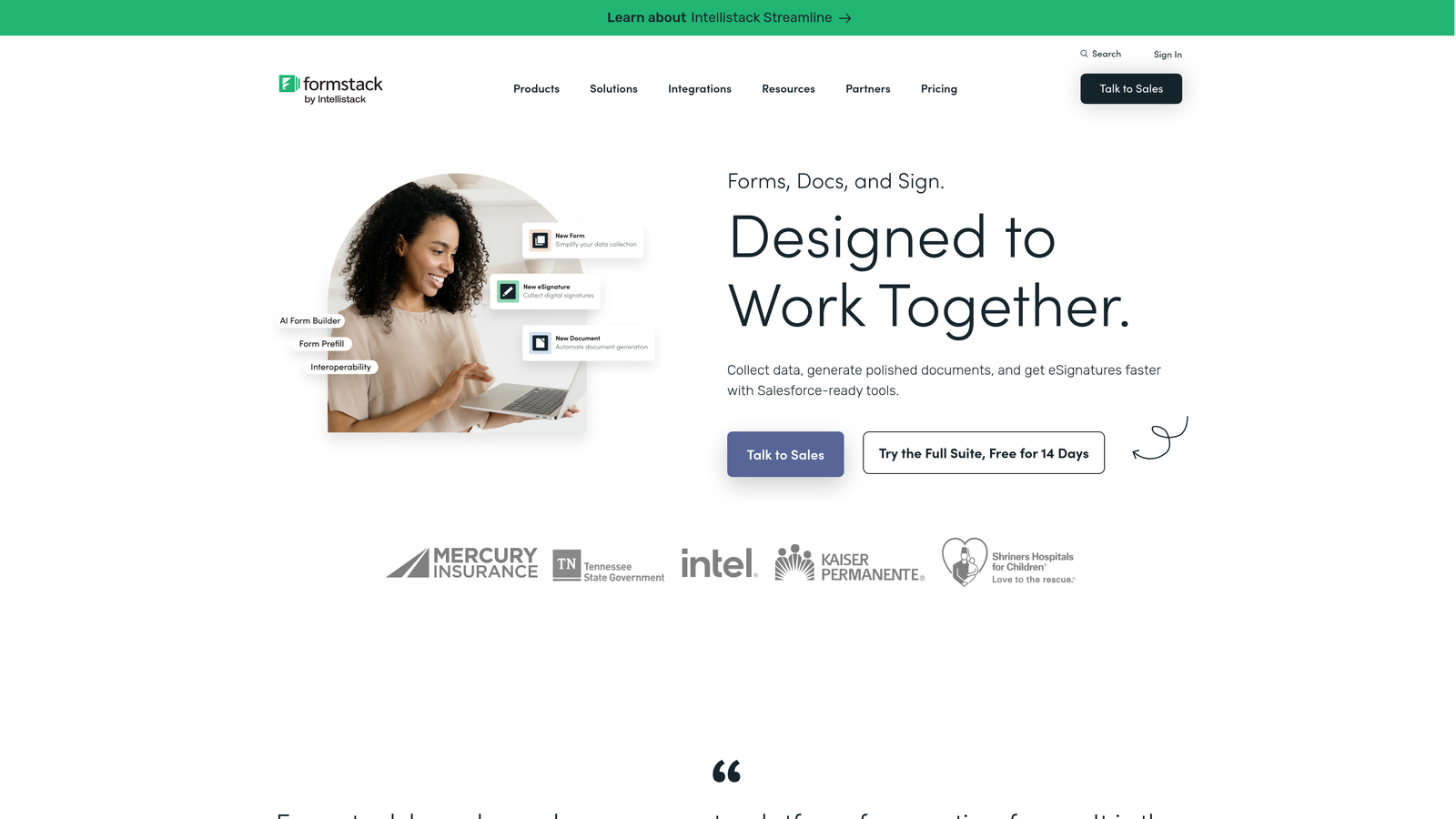 Screenshot of Formstack website