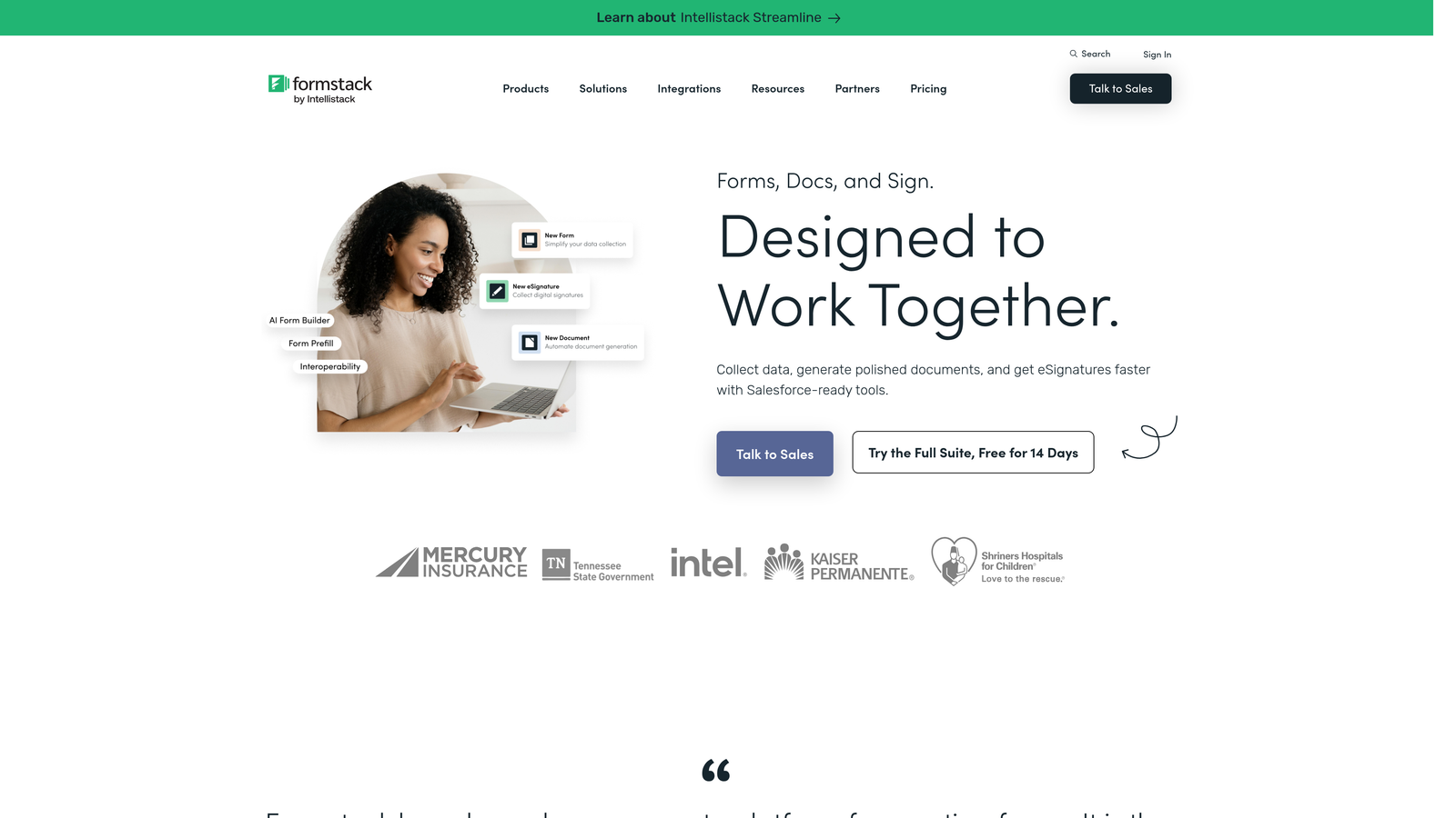 Screenshot of Formstack website