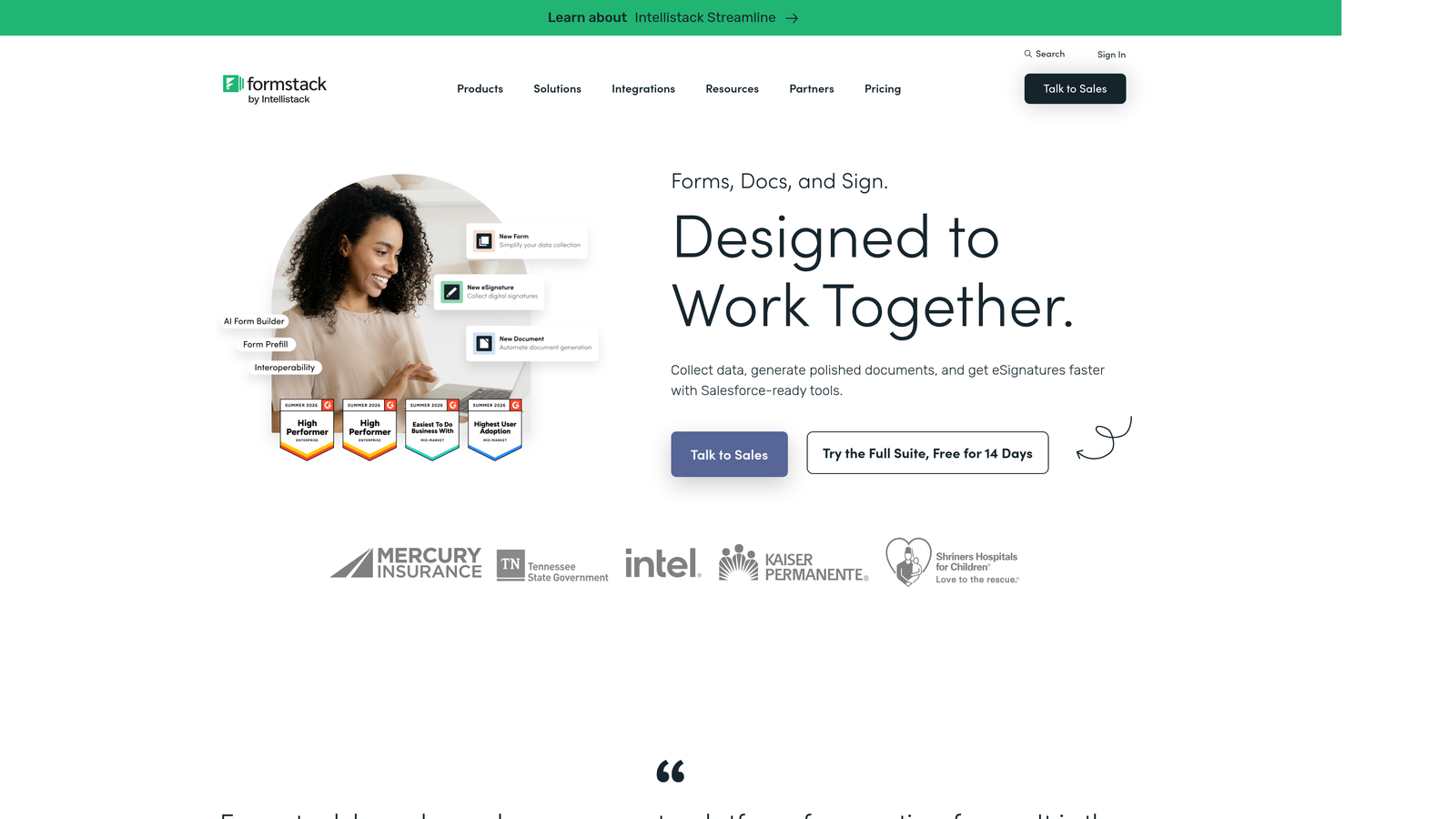 Screenshot of Formstack website