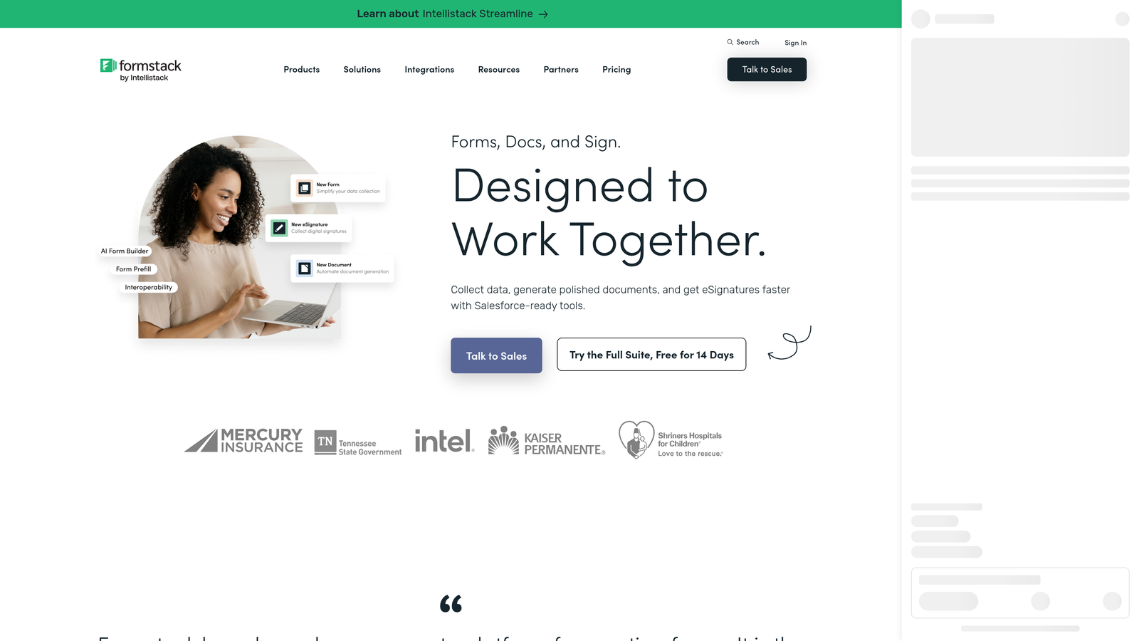 Screenshot of Formstack website