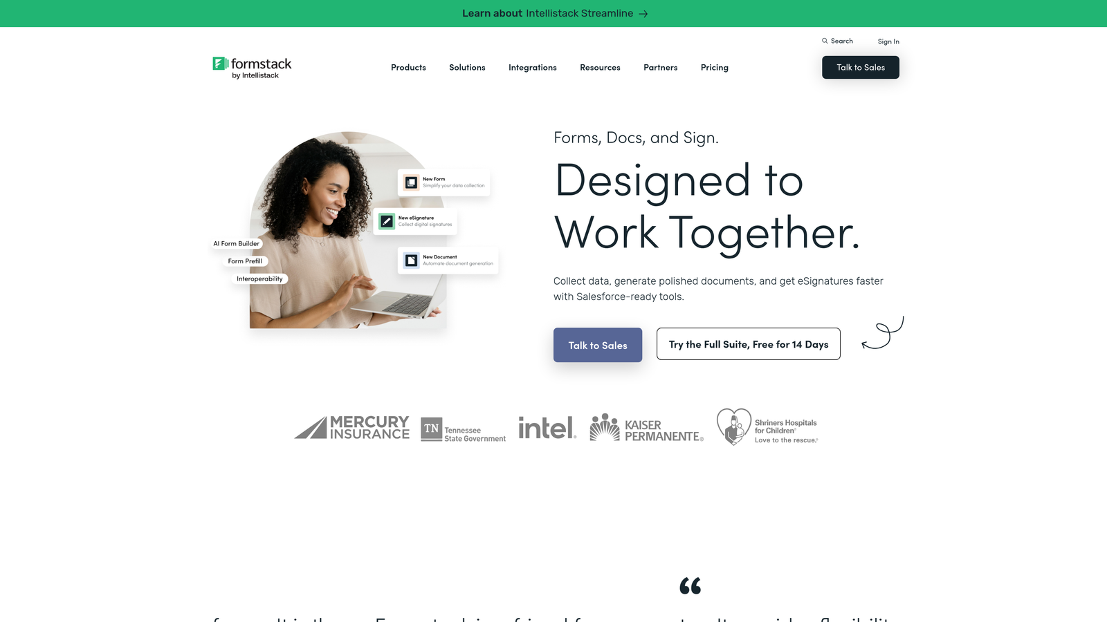 Screenshot of Formstack website