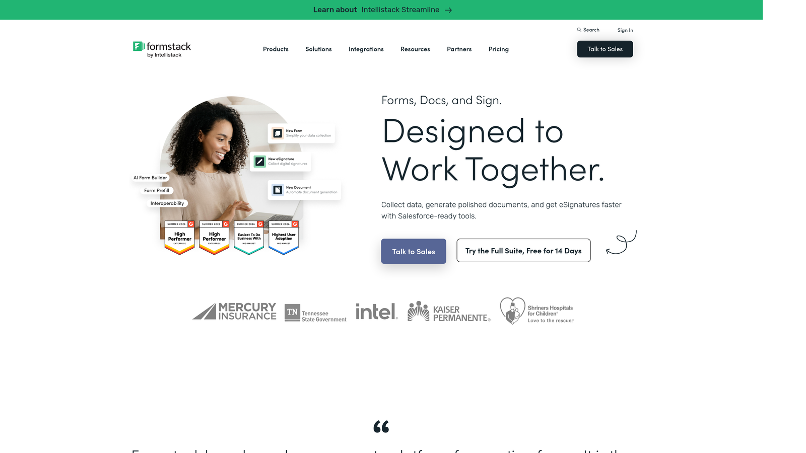 Screenshot of Formstack website