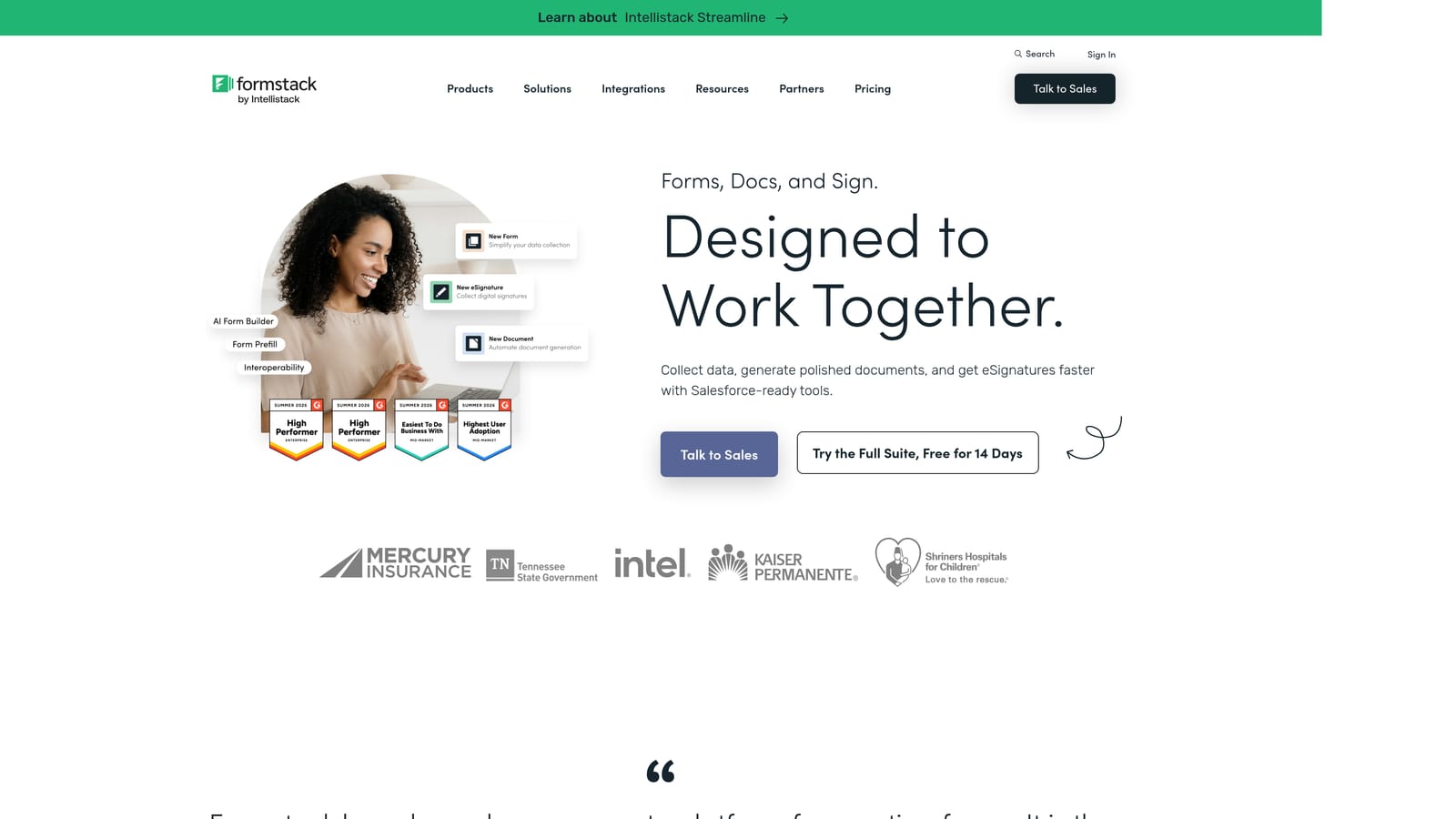 Screenshot of Formstack website