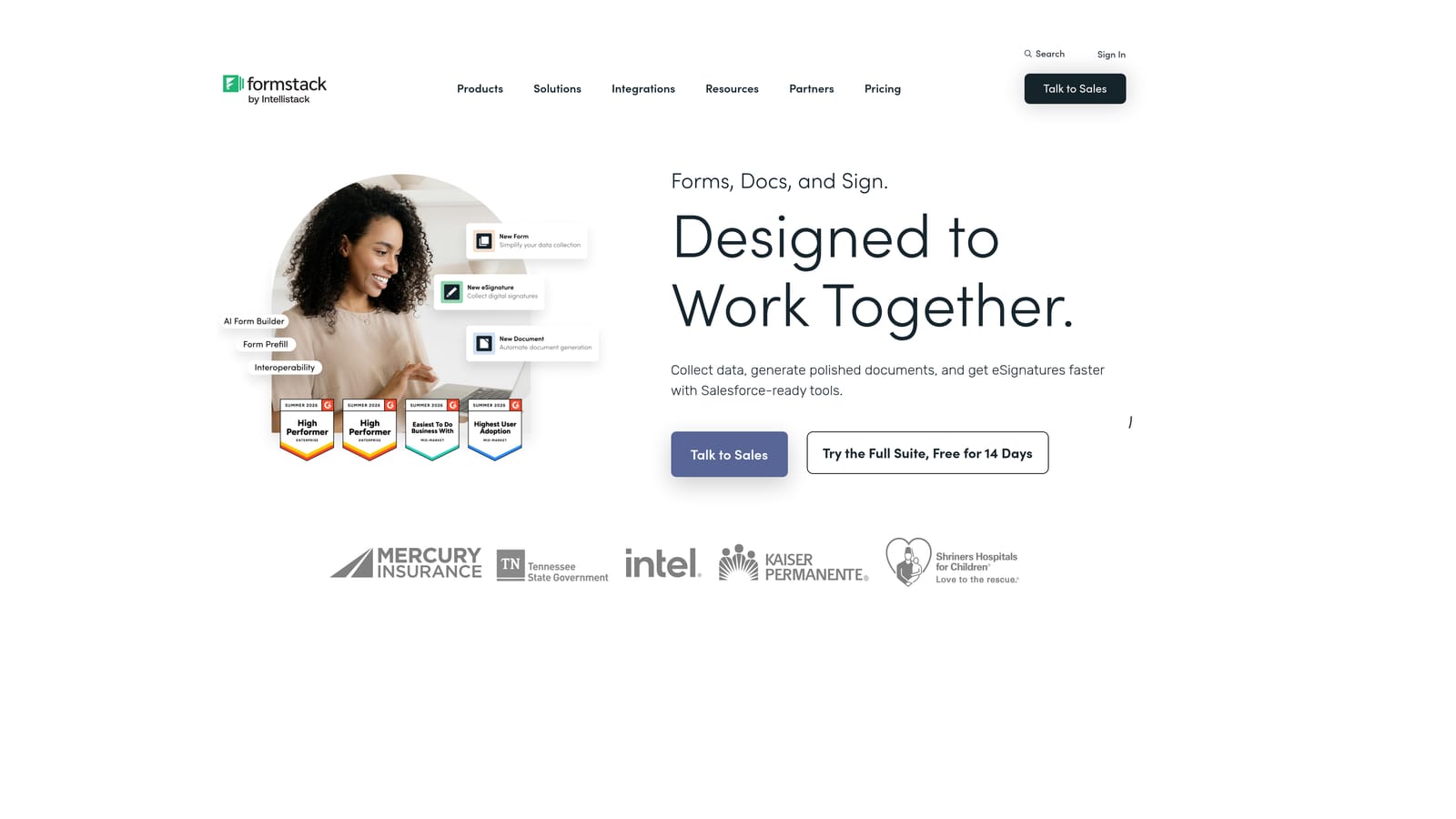 Screenshot of Formstack website