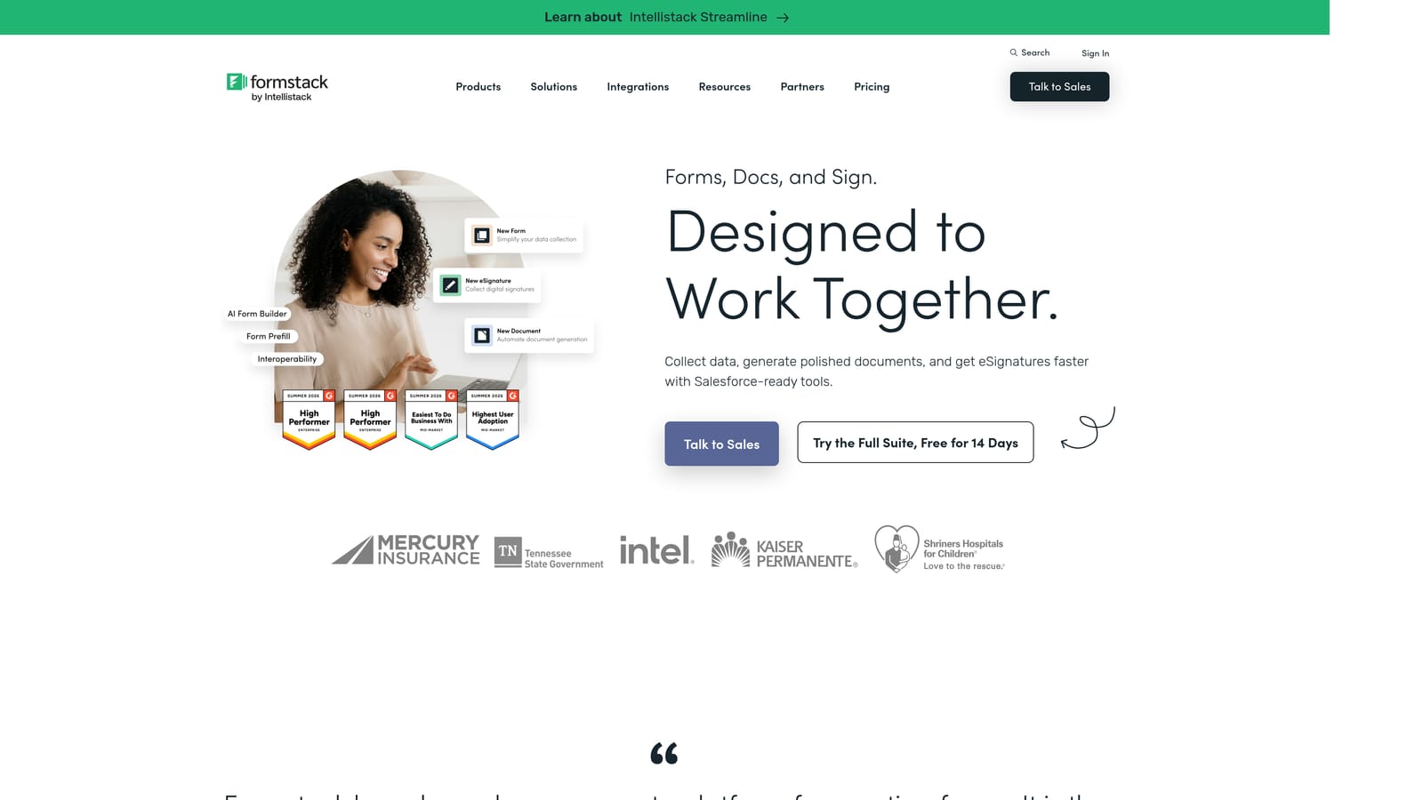 Screenshot of Formstack website