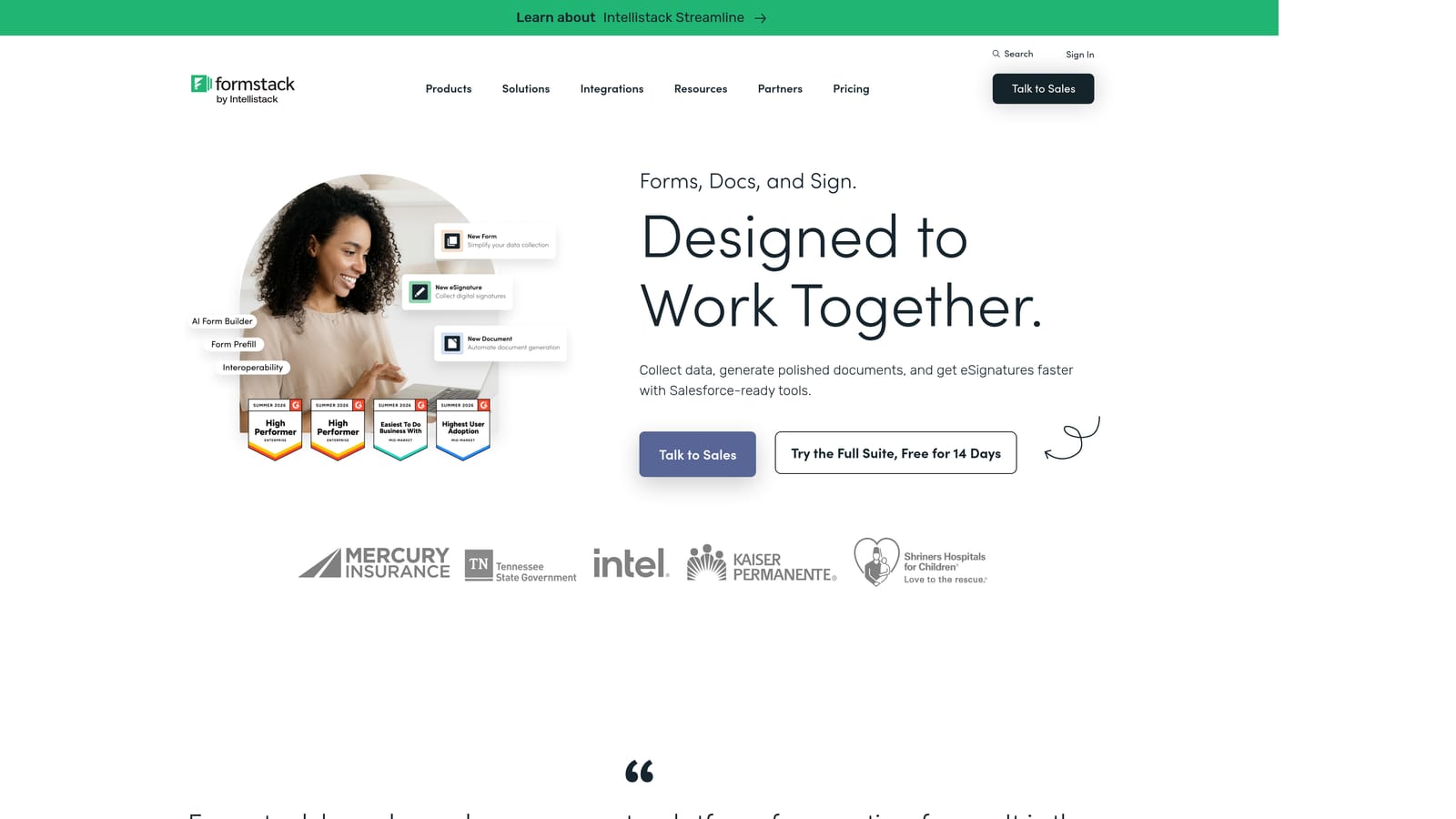 Screenshot of Formstack website