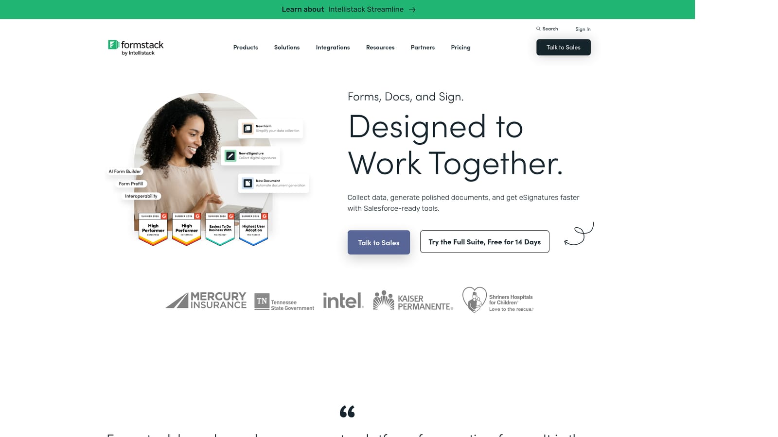 Screenshot of Formstack website