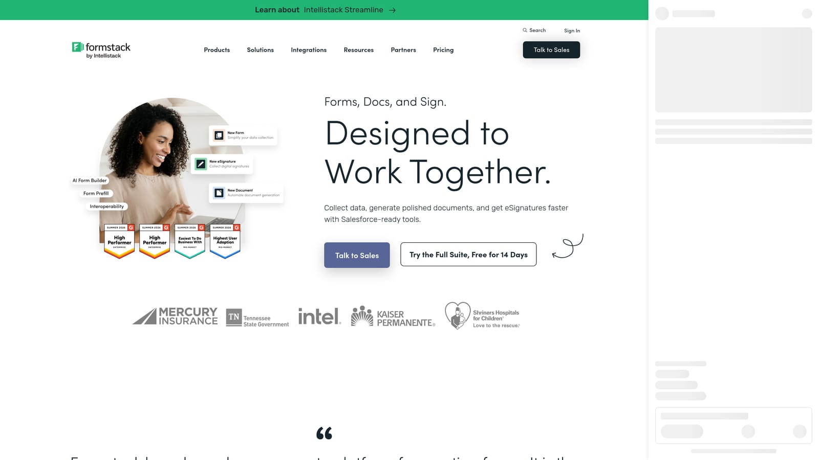 Screenshot of Formstack website