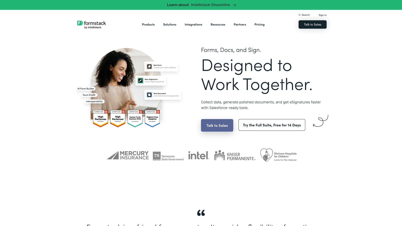 Screenshot of Formstack website