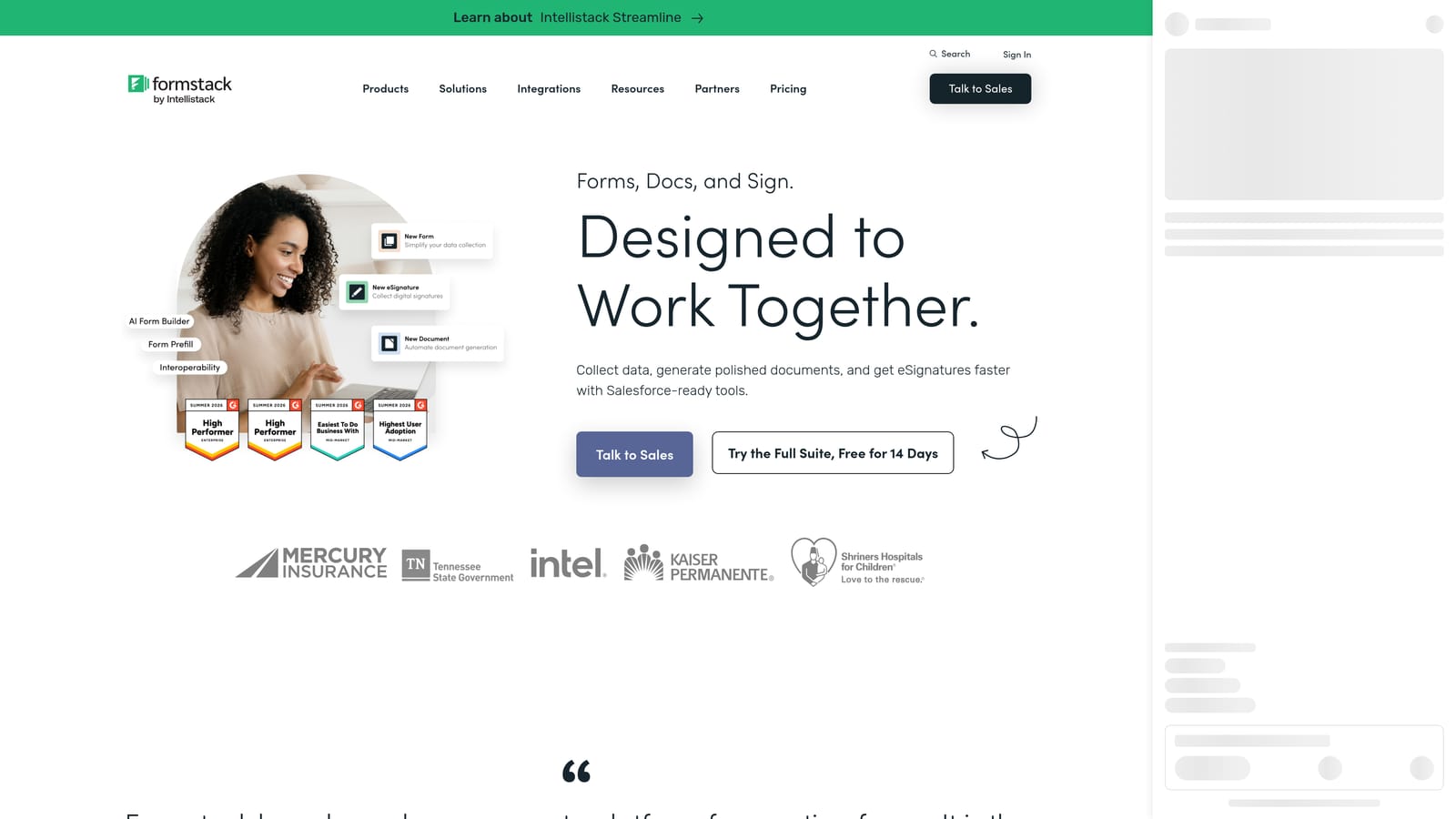Screenshot of Formstack website
